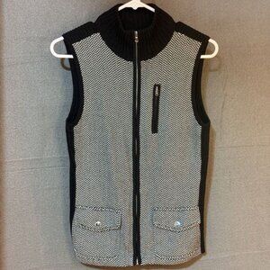 Lauren Ralph Lauren Herringbone Black White Mock Neck Zip Sweater Vest - Size S